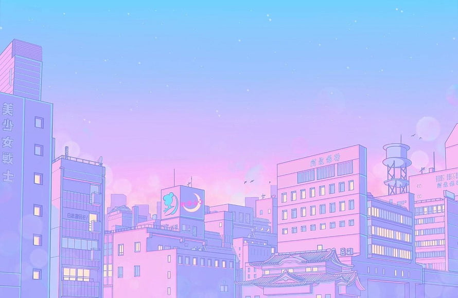Pastel Anime Cityscape Wallpaper With Pink And Purple Skyline HD wallpaper