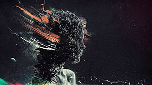 Abstract Digital Art of a Dissolving Human Profile with Fiery Orange Strokes Against a Dark Cosmic Background, Lenovo Thinkpad For, Lenovo Yoga HD wallpaper