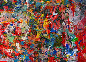 Vibrant Abstract Expressionist Painting With Bold Red Blue And Yellow Textured Brushstrokes HD wallpaper