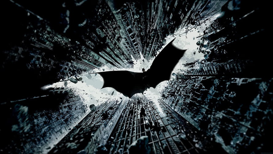 Batman Silhouette Flying Through Destroyed Gotham City Skyscrapers, Ultra - Batman Logo For Laptop -, Best Ultra HD wallpaper