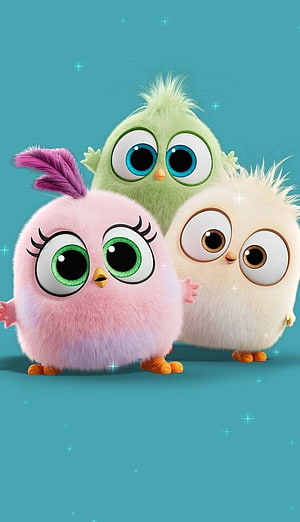 Cute Fluffy Angry Birds Hatchlings Pink Green and White Characters HD phone wallpaper