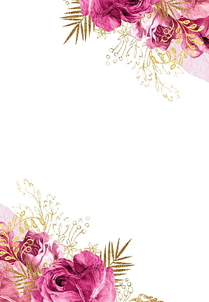 Elegant Pink Roses and Gold Glitter Floral Corner Border on White Background HD phone wallpaper