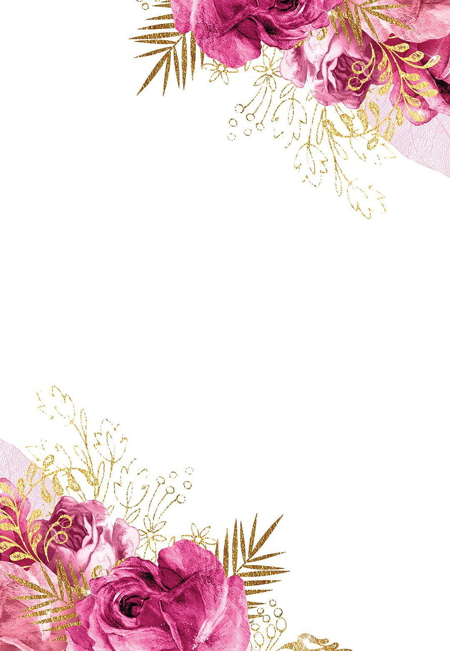 Elegant Pink Roses and Gold Glitter Floral Corner Border on White Background HD phone wallpaper