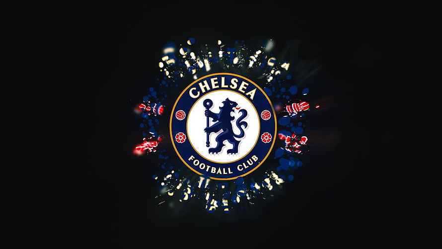 Chelsea Football Club Crest on Dark Background with Glowing Blue and Red Particle Effects HD wallpaper