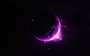 Glowing Purple Planet with Nebula and Stars in Deep Space HD wallpaper