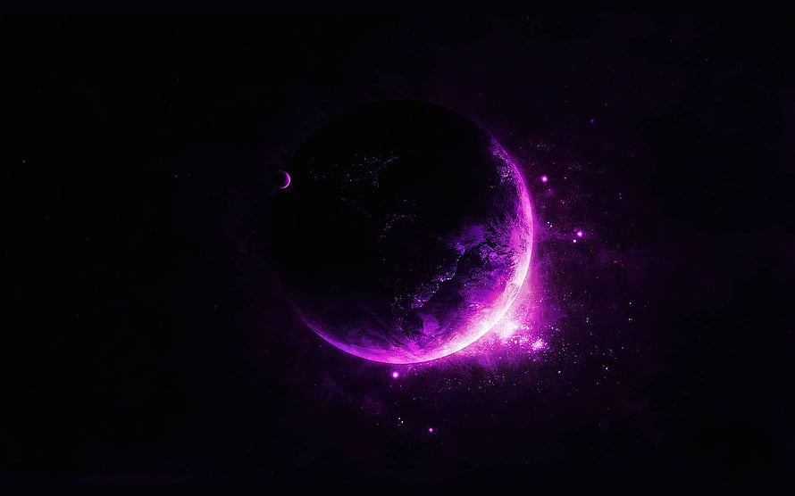Glowing Purple Planet with Nebula and Stars in Deep Space HD wallpaper