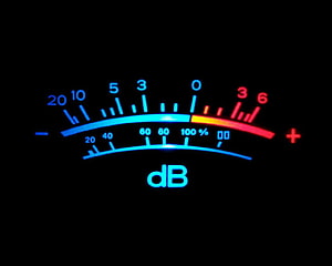 Glowing Decibel Meter Display with Blue and Red Gradient Scale on Black Background HD wallpaper