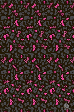 Barbie Fashion Accessories Pattern Wallpaper With Pink And Grey Icons HD phone wallpaper