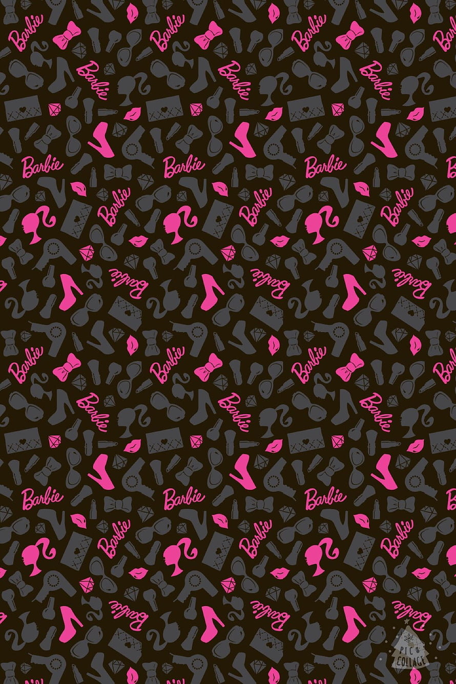 Barbie Fashion Accessories Pattern Wallpaper With Pink And Grey Icons HD phone wallpaper