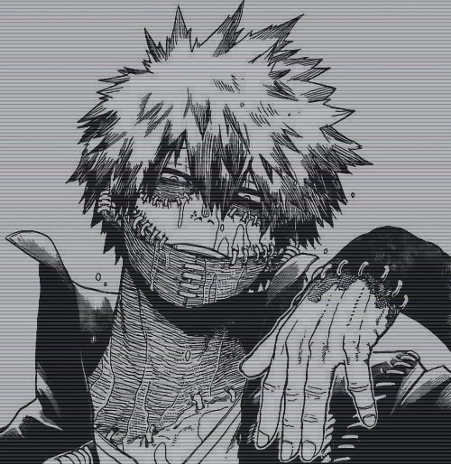 Dark Aesthetic Anime Boy With Spiky Hair And Stitched Mouth In Black And White Manga Style HD phone wallpaper