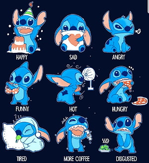 Stitch Emotion Collage: Nine Expressive Poses from Lilo and Stitch HD phone wallpaper