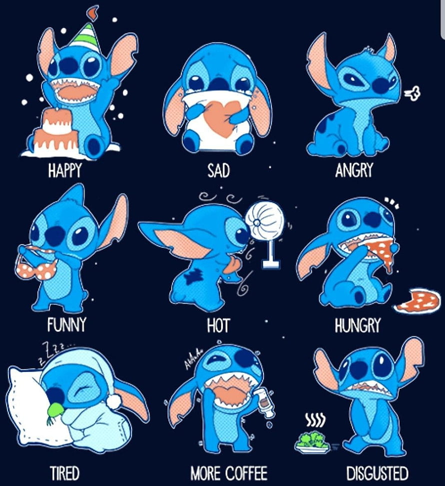 Stitch Emotion Collage: Nine Expressive Poses from Lilo and Stitch HD phone wallpaper