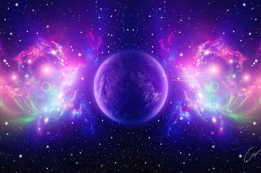 Vibrant Purple Planet with Glowing Nebula Wings in Deep Space HD wallpaper