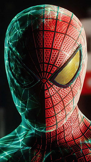 Spider-Man Suit Close-Up With Glowing Green Web Pattern Overlay, 13 pro max Spiderman remastered - Update, Best and background : Update, Best and background, 13 Pro HD phone wallpaper