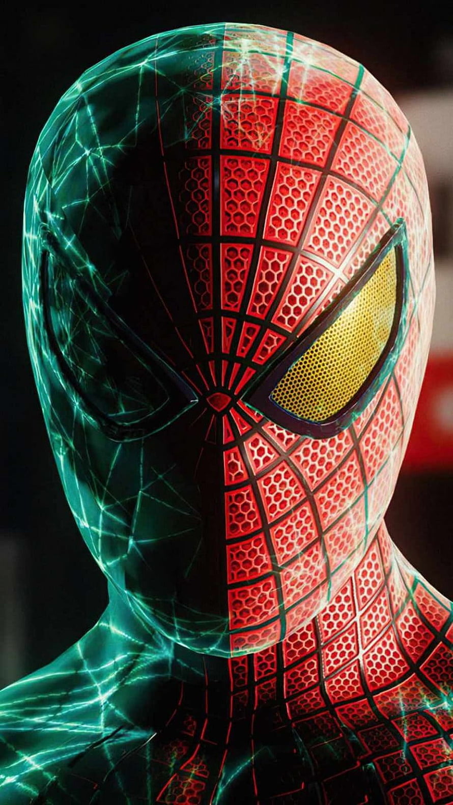 Spider-Man Suit Close-Up With Glowing Green Web Pattern Overlay, 13 pro max Spiderman remastered - Update, Best and background : Update, Best and background, 13 Pro HD phone wallpaper