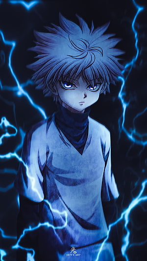 Killua Zoldyck wielding blue lightning anime wallpaper HD phone wallpaper
