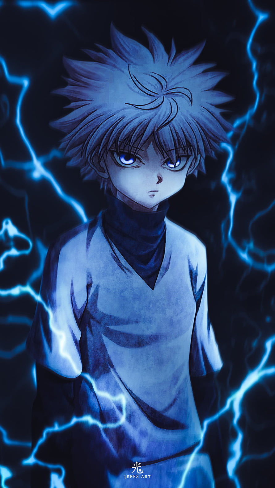 Killua Zoldyck wielding blue lightning anime wallpaper HD phone wallpaper
