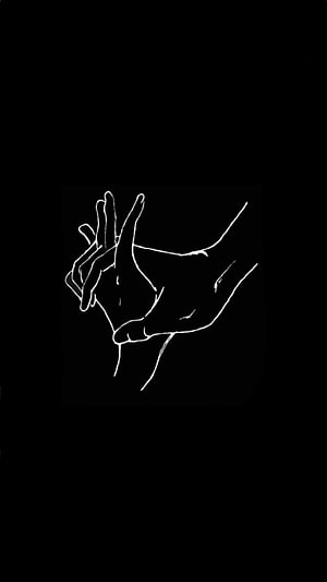 Minimalist White Line Drawing of Interlocking Hands on Black Background HD phone wallpaper