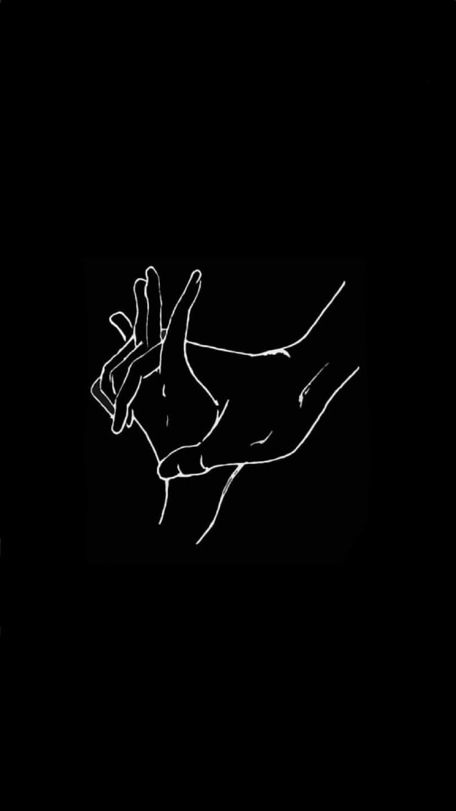 Minimalist White Line Drawing of Interlocking Hands on Black Background HD phone wallpaper