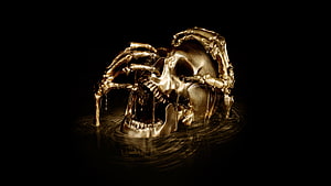 Molten Gold Skull with Dripping Liquid Metal on Black Background HD wallpaper