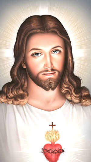 Sacred Portrait of Jesus Christ with Sacred Heart and Divine Light Rays HD phone wallpaper