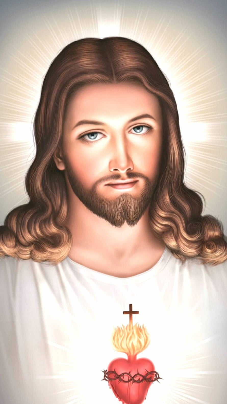 Sacred Portrait of Jesus Christ with Sacred Heart and Divine Light Rays HD phone wallpaper