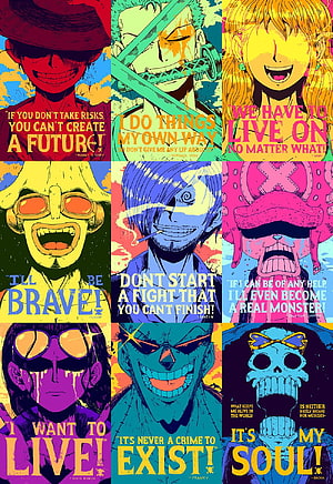 One Piece Straw Hat Crew Pop Art Quotes Wallpaper HD phone wallpaper