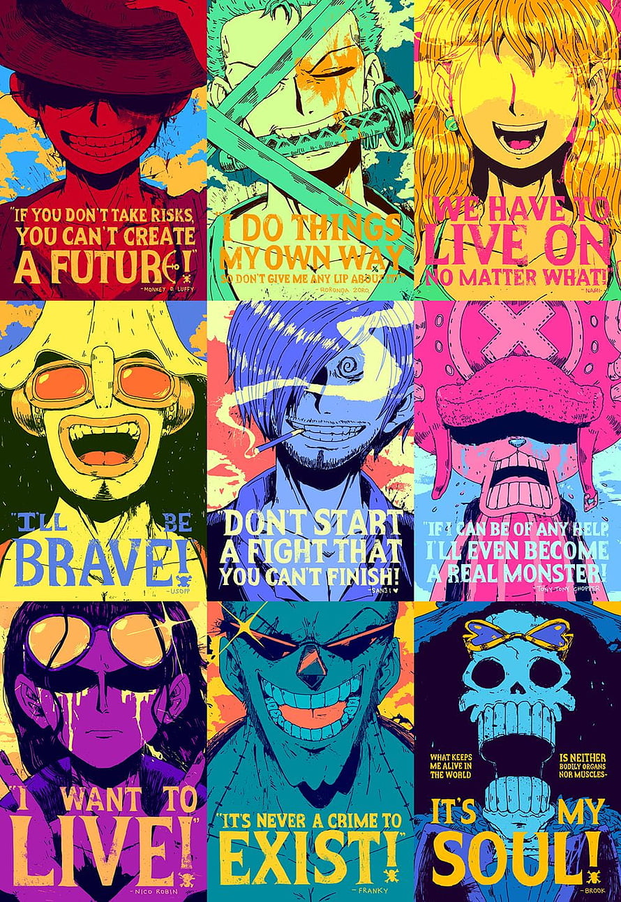 One Piece Straw Hat Crew Pop Art Quotes Wallpaper HD phone wallpaper