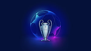 UEFA Champions League Trophy and Starball Logo on Dark Blue Background HD wallpaper
