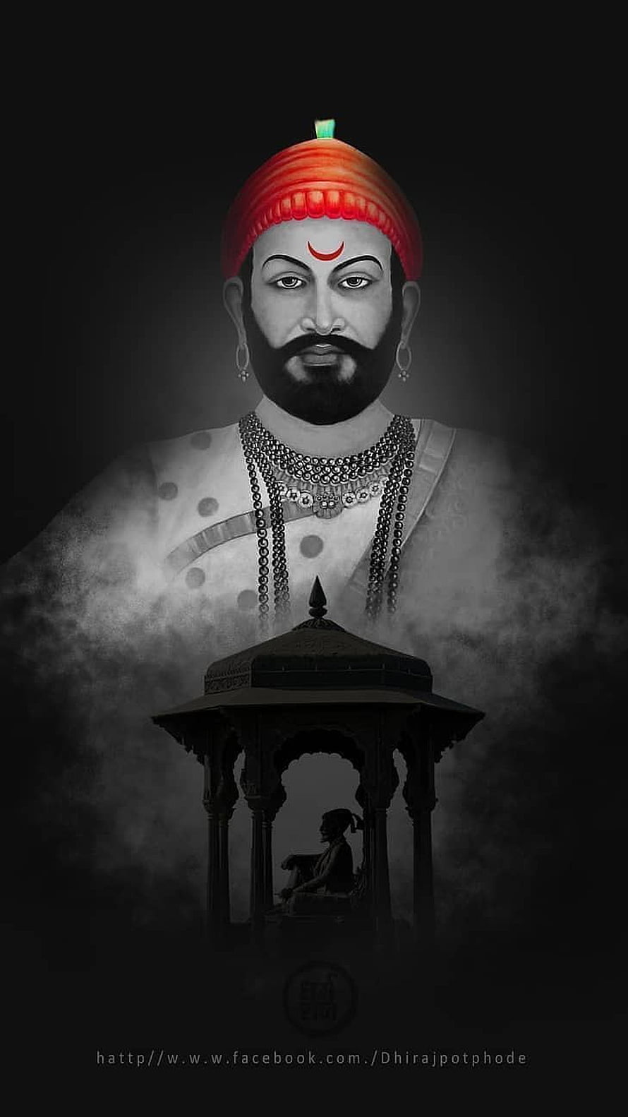 Portrait of Chhatrapati Shivaji Maharaj with Red Turban and Fort Silhouette HD phone wallpaper