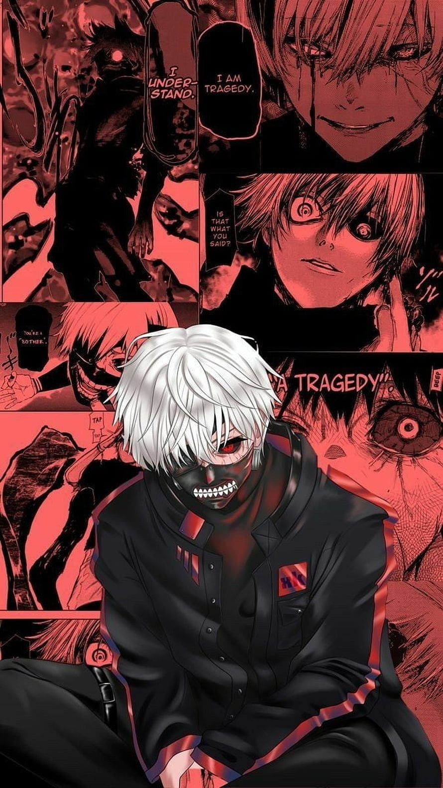 Ken Kaneki from Tokyo Ghoul in Black Uniform with Red Accents and Mask HD phone wallpaper