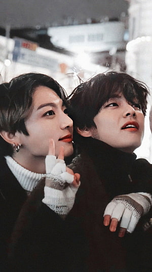 BTS Taekook Close-Up Portrait With Fingerless Gloves And Soft Indoor Lighting HD phone wallpaper