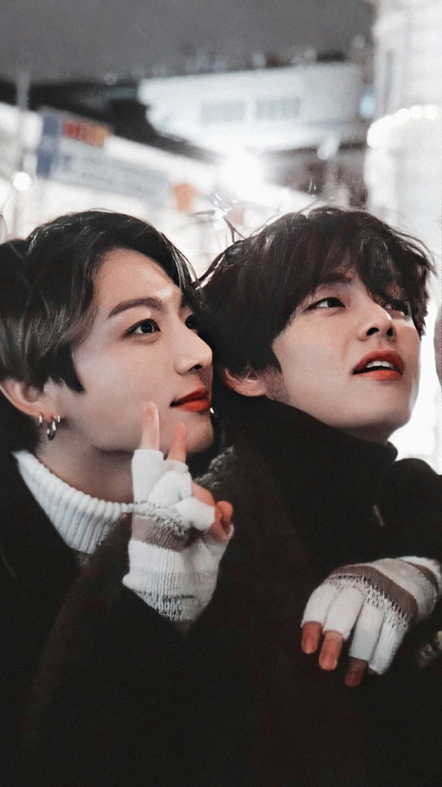 BTS Taekook Close-Up Portrait With Fingerless Gloves And Soft Indoor Lighting HD phone wallpaper