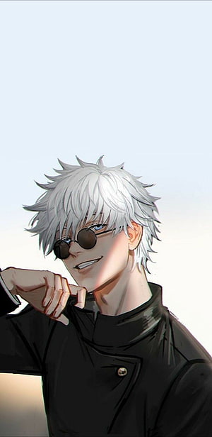 Gojo Satoru from Jujutsu Kaisen anime character portrait wearing sunglasses and black uniform HD phone wallpaper