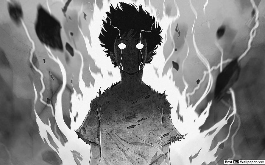 Mob Psycho 100 Shigeo Kageyama 100% Rage Black and White Anime Illustration HD wallpaper