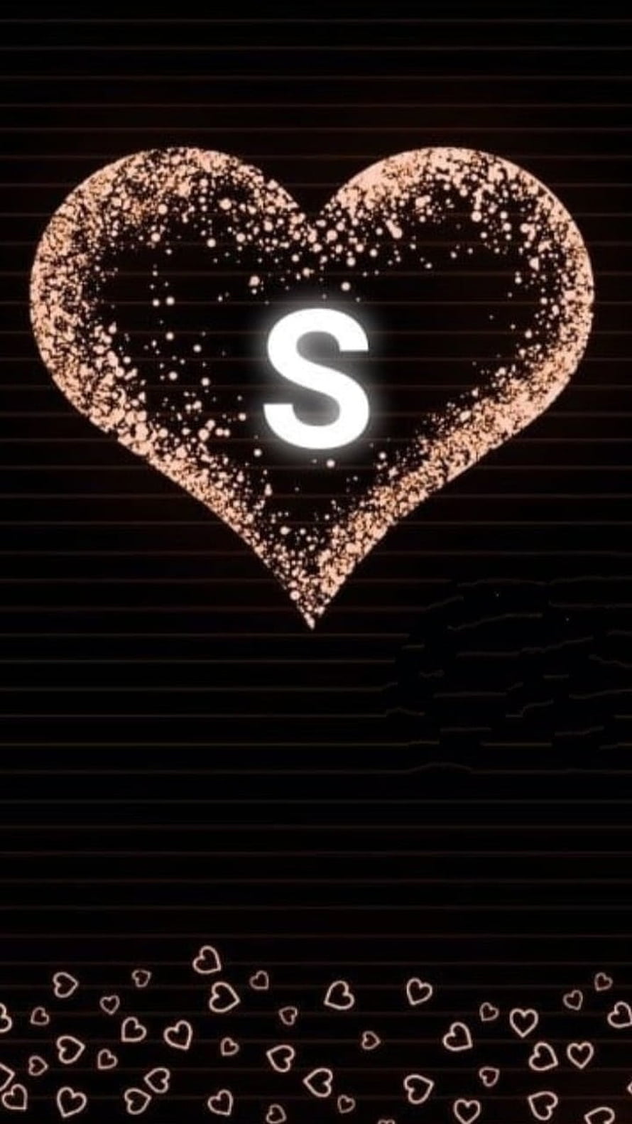 Glowing Letter S Inside Glitter Heart With Falling Hearts On Black Background HD phone wallpaper