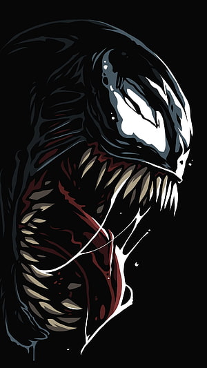 Venom Character Portrait with Sharp Teeth and Dripping Saliva on Black Background HD phone wallpaper