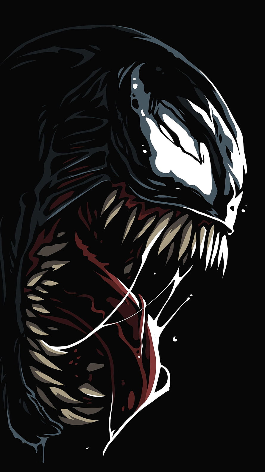 Venom Character Portrait with Sharp Teeth and Dripping Saliva on Black Background HD phone wallpaper