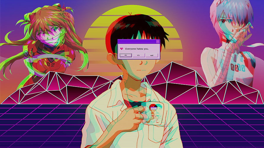 Neon Genesis Evangelion Shinji Asuka Rei Retro Vaporwave Aesthetic Anime Wallpaper HD wallpaper
