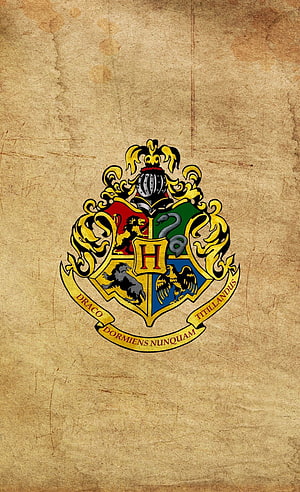 Hogwarts School of Witchcraft and Wizardry Crest on Aged Parchment Background HD phone wallpaper