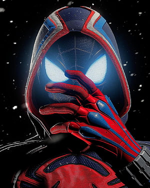 Spider-Man in Stealth Suit Covering Face with Glowing Eyes, Spiderman, cine, superheroe HD phone wallpaper