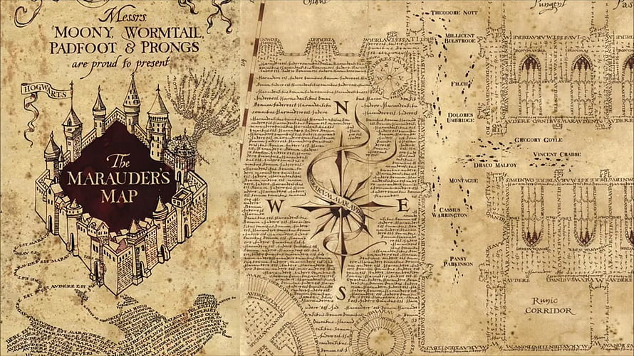 The Marauder's Map from Harry Potter featuring Hogwarts Castle and student locations HD wallpaper