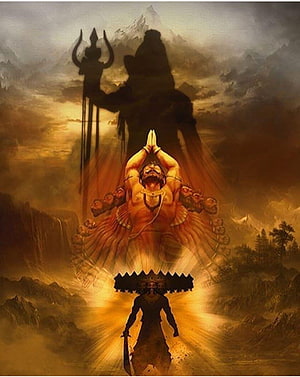 Hanuman Devotee Praying to Shiva Silhouette in Mountain Landscape, Ravana , Ravanasura HD phone wallpaper