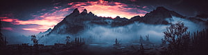 Horizon Zero Dawn Misty Mountain Landscape at Sunset HD wallpaper