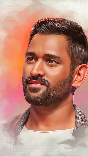 MS Dhoni Portrait With Bearded Face And Warm Watercolor Background HD phone wallpaper
