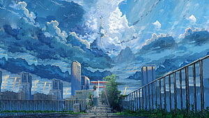 Weathering With You Anime Scene: Boy Reaching Toward Floating Girl in Rainy Sky HD wallpaper