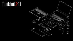 ThinkPad X1 Carbon Exploded View Technical Blueprint on Black Background HD wallpaper