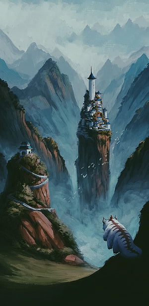 Avatar The Last Airbender Mountain Temple and Spirit Beast Fantasy Landscape HD phone wallpaper