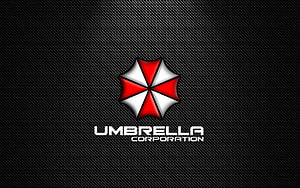 Umbrella Corporation Logo on Dark Carbon Fiber Texture HD wallpaper