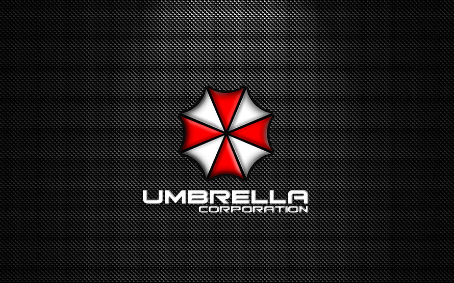 Umbrella Corporation Logo on Dark Carbon Fiber Texture HD wallpaper